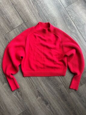 Anthropologie Maeve Red Mock Neck Knit Women's Sweater Balloon Sleeve Size Small
